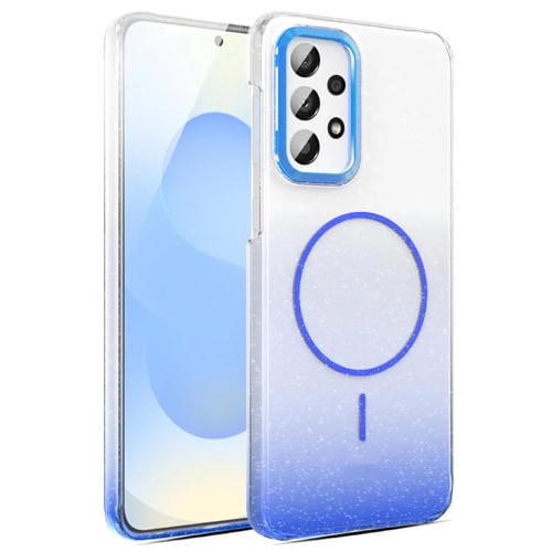 Funda MagSafe a prueba de golpes para Samsung Galaxy A23 4G/5G con purpurina dorada y degradado (azul)