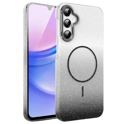 Funda MagSafe a prueba de golpes para Samsung Galaxy A15 4G/5G con purpurina dorada y degradado (negro)