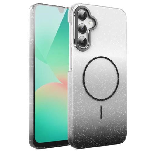 Funda MagSafe a prueba de golpes con degradado de brillo y diamantes dorados para Samsung Galaxy A25 5G (negra)