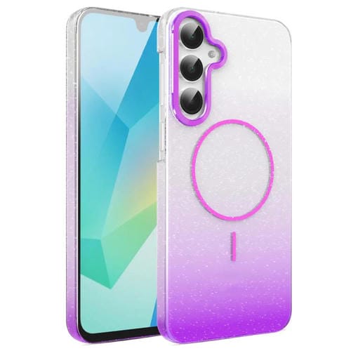 Funda MagSafe a prueba de golpes para Samsung Galaxy A16 5G con purpurina dorada y degradado (morado)