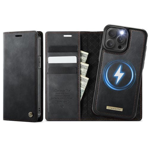 Funda de cuero desmontable CaseMe C49 con bloqueo RFID MagSafe para iPhone 15 Pro Max (negra)