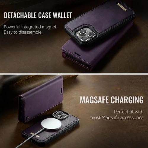 Funda de cuero desmontable CaseMe C49 con bloqueo RFID MagSafe para iPhone 15 Pro Max (morado)