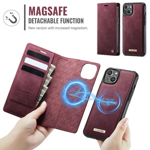 Funda de cuero desmontable CaseMe C49 con bloqueo RFID MagSafe para iPhone 13 (roja)