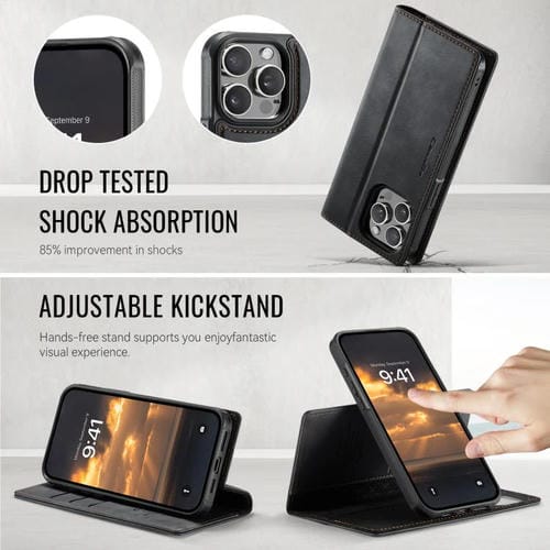 Funda de cuero desmontable CaseMe C49 MagSafe con bloqueo RFID para iPhone 13 Pro (negra)