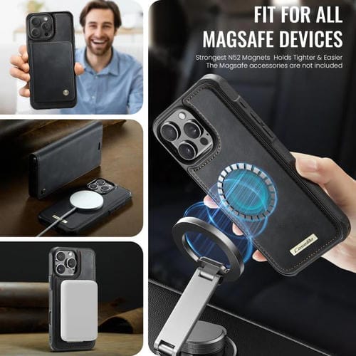 Funda de cuero desmontable CaseMe C49 con bloqueo RFID MagSafe para iPhone 13 Pro Max (negra)