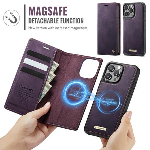 Funda de cuero desmontable CaseMe C49 para iPhone 13 Pro Max con bloqueo RFID MagSafe (morado)