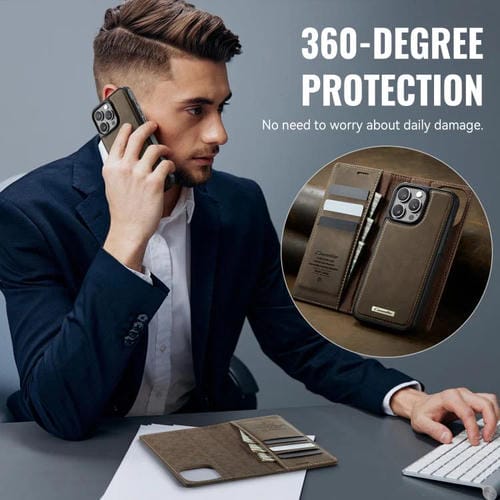 Funda de cuero desmontable CaseMe C49 con bloqueo RFID MagSafe para iPhone 12/12 Pro (café)