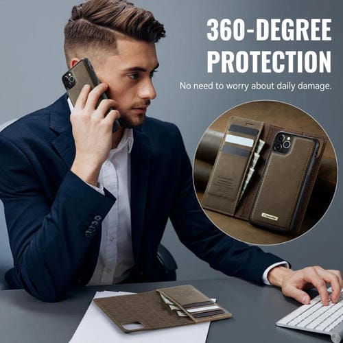 Funda de cuero desmontable CaseMe C49 con bloqueo RFID MagSafe para iPhone 11 Pro (café)