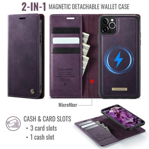 Funda de cuero desmontable CaseMe C49 para iPhone 11 Pro, con bloqueo RFID y MagSafe (morado)