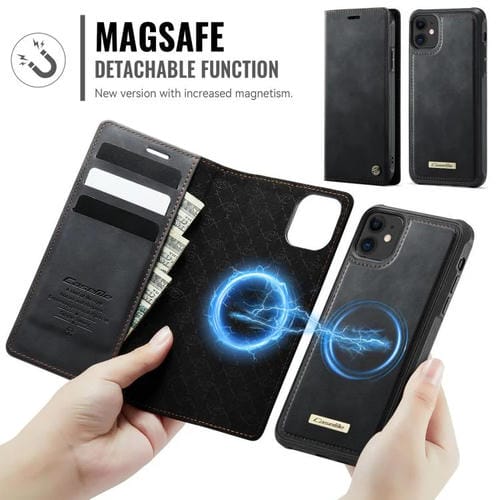 Funda de cuero desmontable CaseMe C49 con bloqueo RFID MagSafe para iPhone 11 (negra)