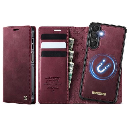 Funda de cuero desmontable con bloqueo RFID magnético para Samsung Galaxy A16 5G CaseMe C49 (roja)