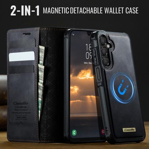 Funda de cuero desmontable con bloqueo RFID magnético para Samsung Galaxy A15 CaseMe C49 (negro)