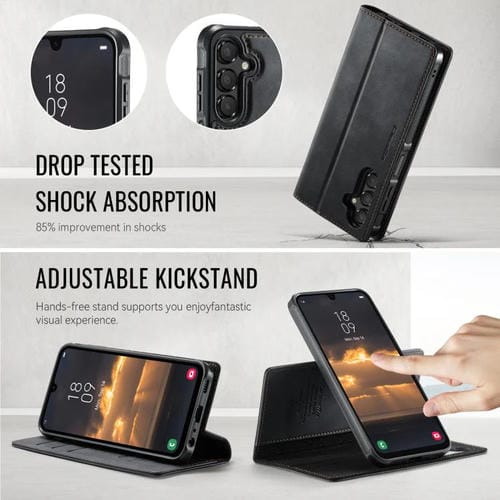Funda de cuero desmontable con bloqueo RFID magnético para Samsung Galaxy A15 CaseMe C49 (negro)