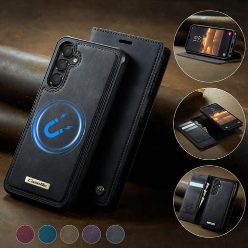 Funda de cuero desmontable con bloqueo RFID magnético para Samsung Galaxy A15 CaseMe C49 (negro)