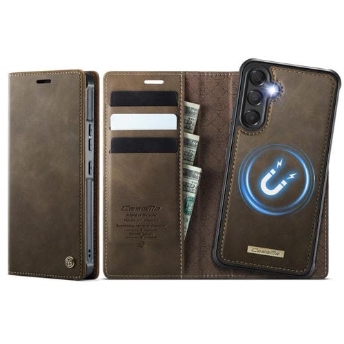 Funda de cuero desmontable con bloqueo RFID magnético para Samsung Galaxy A54 5G CaseMe C49 (café)