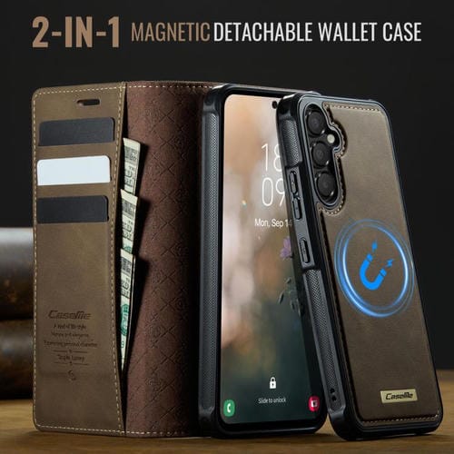 Funda de cuero desmontable con bloqueo RFID magnético para Samsung Galaxy A54 5G CaseMe C49 (café)