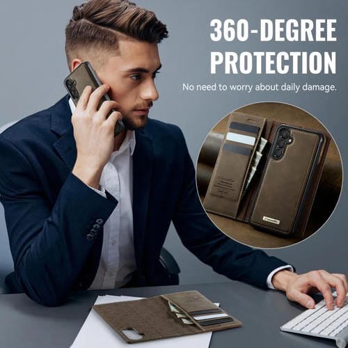 Funda de cuero desmontable con bloqueo RFID magnético para Samsung Galaxy A54 5G CaseMe C49 (café)