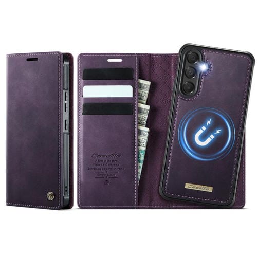 Funda de cuero desmontable con bloqueo RFID magnético para Samsung Galaxy A54 5G CaseMe C49 (morado)