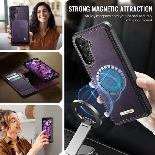 Funda de cuero desmontable con bloqueo RFID magnético para Samsung Galaxy A54 5G CaseMe C49 (morado)