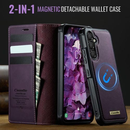 Funda de cuero desmontable con bloqueo RFID magnético para Samsung Galaxy A54 5G CaseMe C49 (morado)