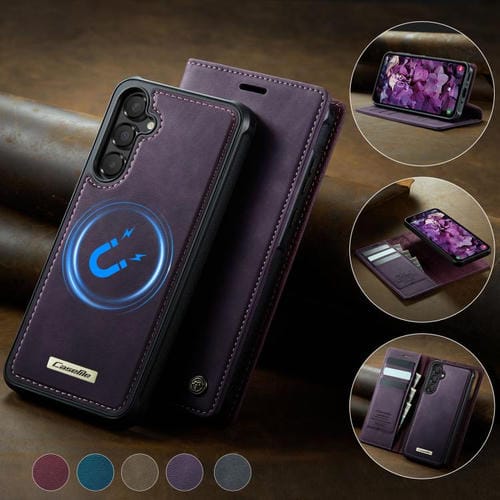 Funda de cuero desmontable con bloqueo RFID magnético para Samsung Galaxy A54 5G CaseMe C49 (morado)