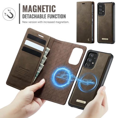 Funda de cuero desmontable con bloqueo RFID magnético para Samsung Galaxy A53 5G CaseMe C49 (café)