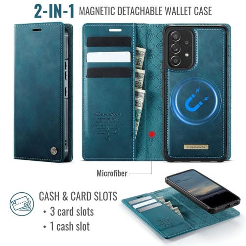 Funda de cuero desmontable con bloqueo RFID magnético para Samsung Galaxy A53 5G CaseMe C49 (verde)