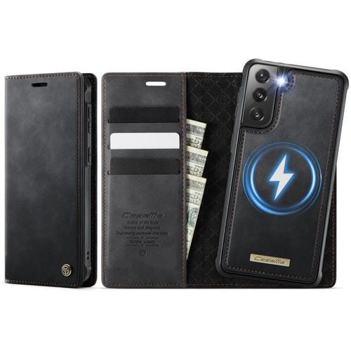 Funda de cuero desmontable CaseMe C49 con bloqueo RFID magnético para Samsung Galaxy S21 5G (negra)