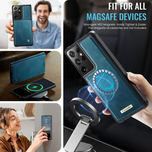 Funda de cuero desmontable con bloqueo RFID magnético para Samsung Galaxy S21 Ultra 5G CaseMe C49 (verde)