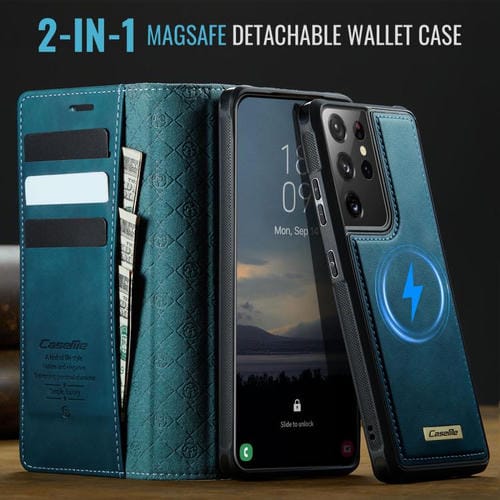 Funda de cuero desmontable con bloqueo RFID magnético para Samsung Galaxy S21 Ultra 5G CaseMe C49 (verde)