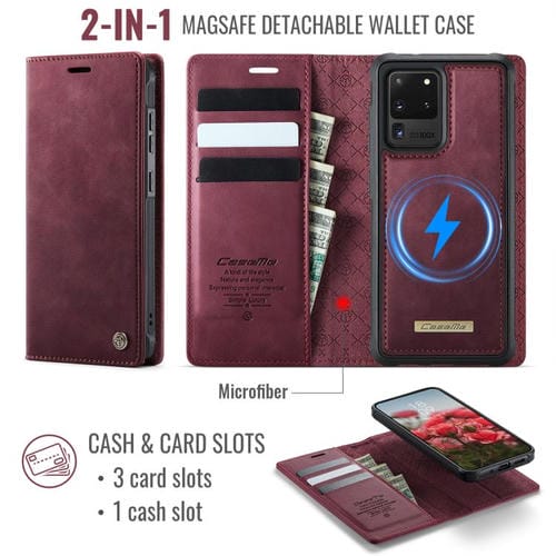 Funda de cuero desmontable con bloqueo RFID magnético CaseMe C49 para Samsung Galaxy S20 Ultra (roja)