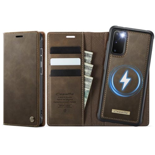 Funda de cuero desmontable con bloqueo RFID magnético CaseMe C49 para Samsung Galaxy S20 (café)