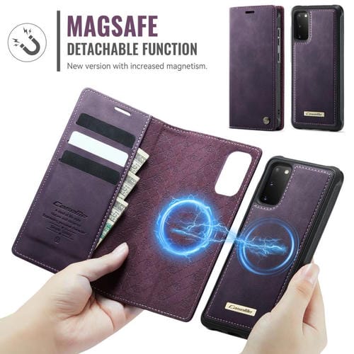 Funda de cuero desmontable con bloqueo RFID magnético CaseMe C49 para Samsung Galaxy S20 (morado)