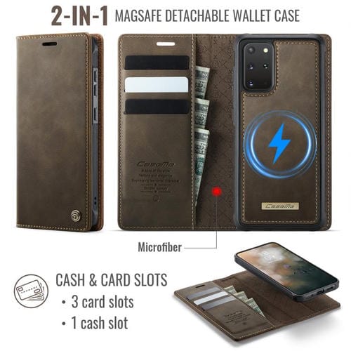 Funda de cuero desmontable CaseMe C49 con bloqueo RFID magnético para Samsung Galaxy S20+ (café)