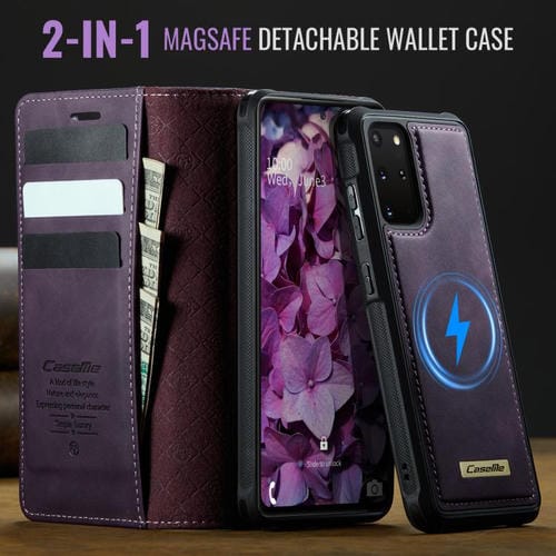 Funda de cuero desmontable CaseMe C49 con bloqueo RFID magnético para Samsung Galaxy S20+ (morado)