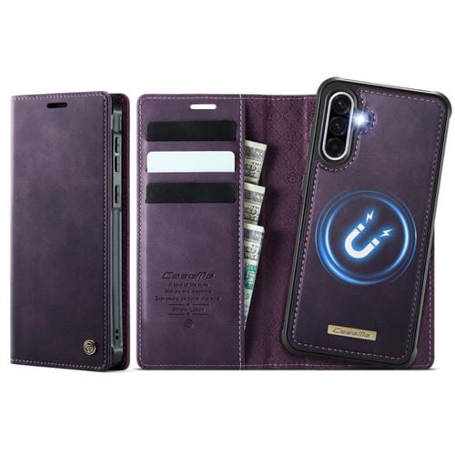 Funda de cuero desmontable con bloqueo RFID magnético CaseMe C49 para Samsung Galaxy A56/A36 (morado)
