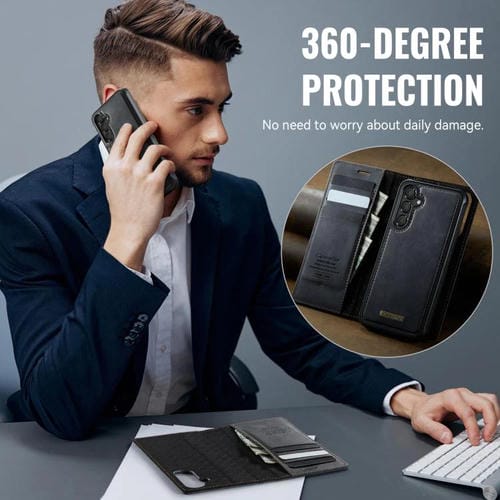 Funda de cuero desmontable con bloqueo RFID magnético para Samsung Galaxy A14 5G / M44 CaseMe C49 (negro)