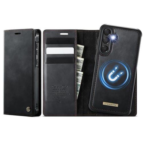 Funda de cuero desmontable con bloqueo RFID magnético para Samsung Galaxy A55/A35 5G CaseMe C49 (negro)