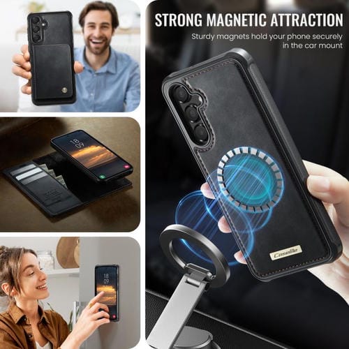 Funda de cuero desmontable con bloqueo RFID magnético para Samsung Galaxy A55/A35 5G CaseMe C49 (negro)