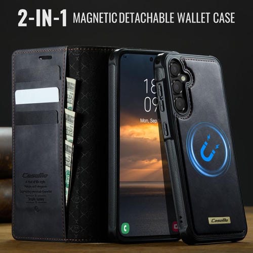 Funda de cuero desmontable con bloqueo RFID magnético para Samsung Galaxy A55/A35 5G CaseMe C49 (negro)
