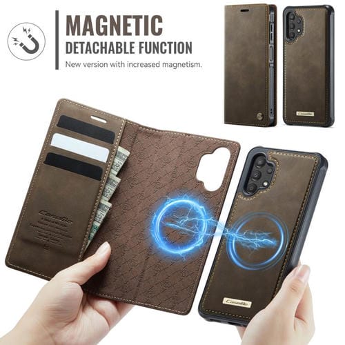 Funda de cuero desmontable CaseMe C49 con bloqueo RFID magnético para Samsung Galaxy A13/A04s (café)