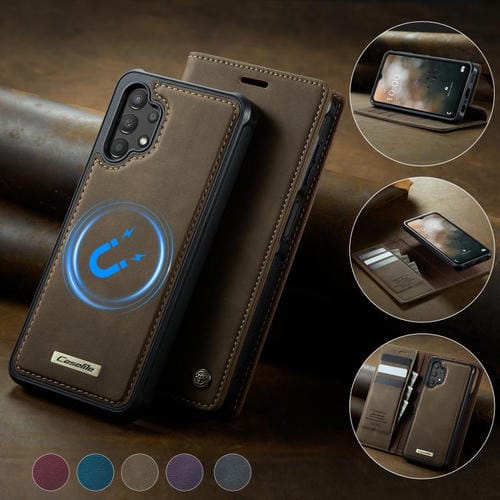 Funda de cuero desmontable CaseMe C49 con bloqueo RFID magnético para Samsung Galaxy A13/A04s (café)