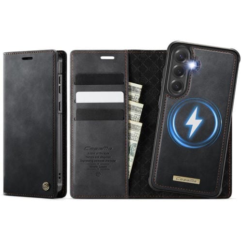 Funda de cuero desmontable con bloqueo RFID magnético CaseMe C49 para Samsung Galaxy S23 FE 5G (negra)