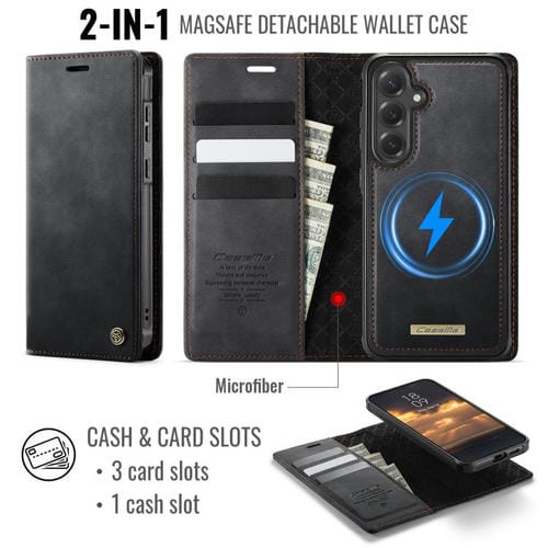 Funda de cuero desmontable con bloqueo RFID magnético CaseMe C49 para Samsung Galaxy S23 FE 5G (negra)