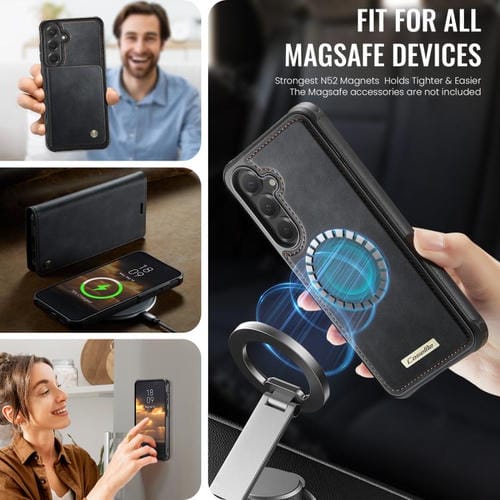 Funda de cuero desmontable con bloqueo RFID magnético CaseMe C49 para Samsung Galaxy S23 FE 5G (negra)
