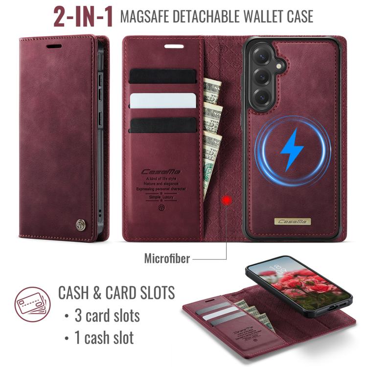 Funda de cuero desmontable CaseMe C49 con bloqueo RFID magnético para Samsung Galaxy S24 FE 5G (roja)