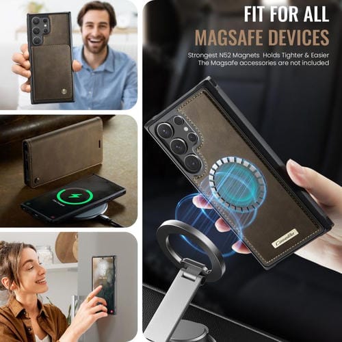 Funda de cuero desmontable con bloqueo RFID magnético para Samsung Galaxy S25 Ultra 5G CaseMe C49 (café)