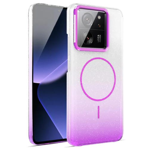 Funda MagSafe a prueba de golpes para Xiaomi 13T/13T Pro con purpurina dorada y degradado (morado)