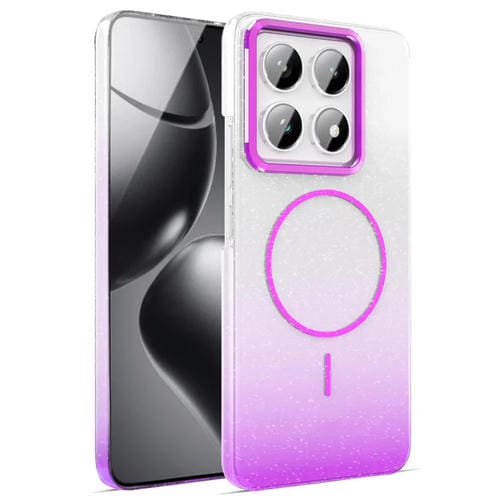 Funda MagSafe a prueba de golpes para Xiaomi 14T con purpurina dorada y degradado (morado)