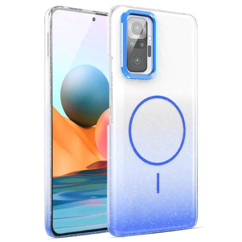 Funda MagSafe a prueba de golpes para Xiaomi Redmi Note 10 Pro con purpurina dorada y degradado (azul)